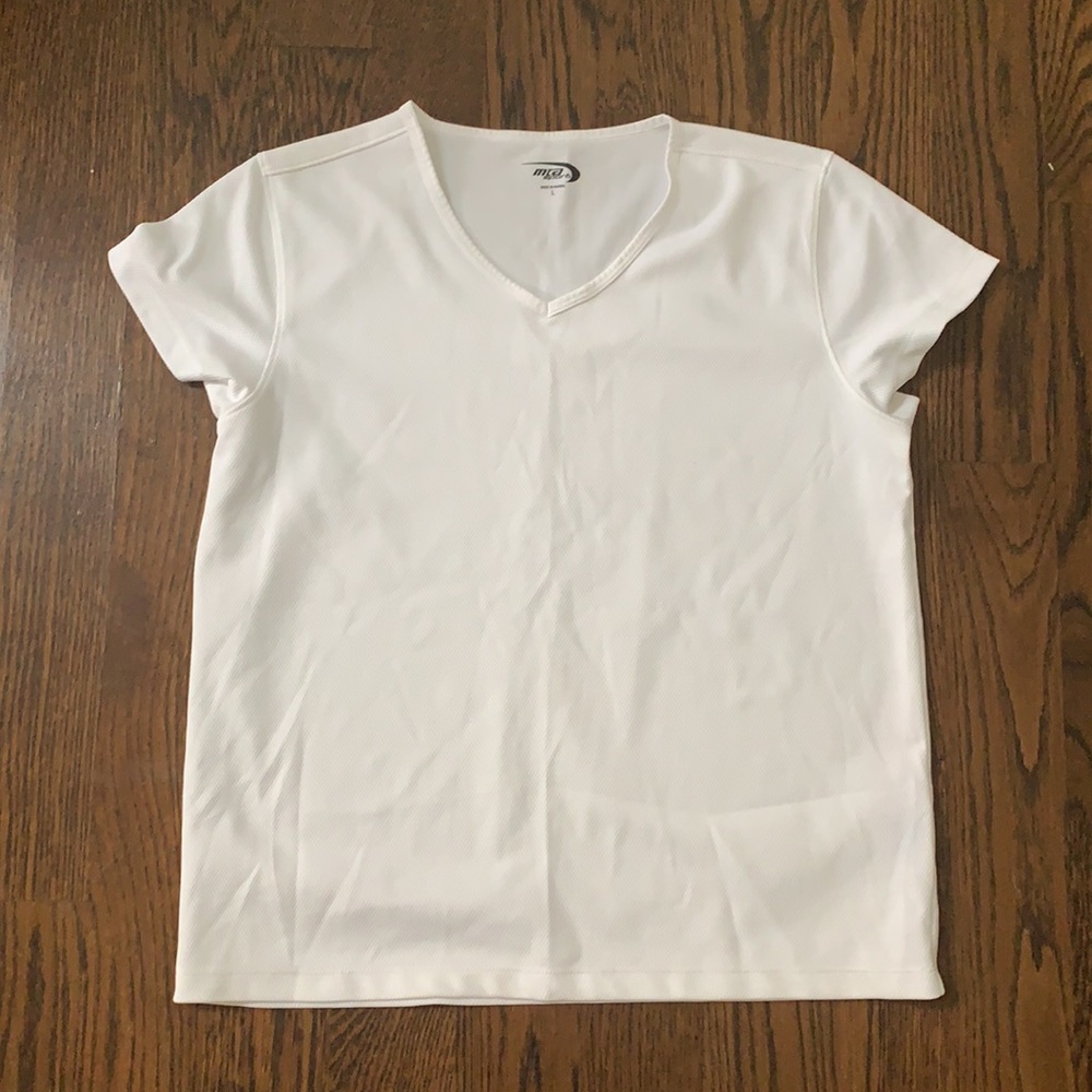 MTA white dry fit vneck shirt